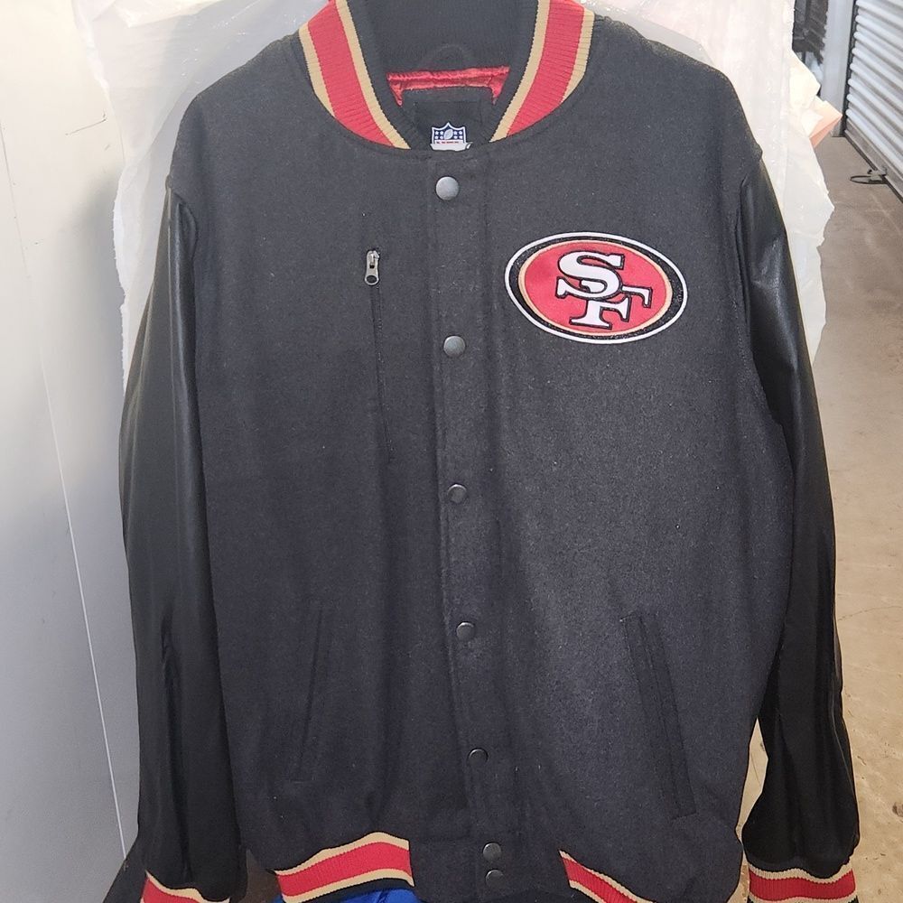 San Francisco 49ers Varsity Letterman Wool Faux Leather Jacket L